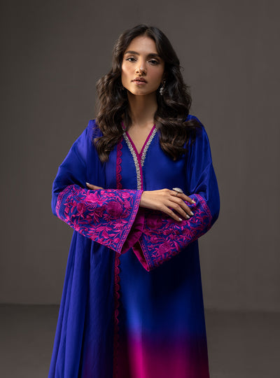 Zainab Chottani - 3 Piece Unstitched Embroidered and Printed SIlk Suit | MPT-SL1
