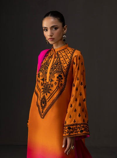 Zainab Chottani - 3 Piece Unstitched Embroidered and Printed SIlk Suit | MPT- Sunset Sorbet