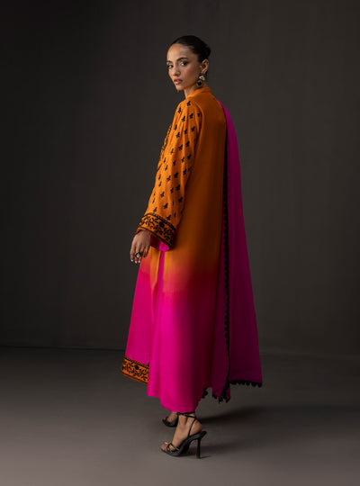 Zainab Chottani - 3 Piece Unstitched Embroidered and Printed SIlk Suit | MPT- Sunset Sorbet