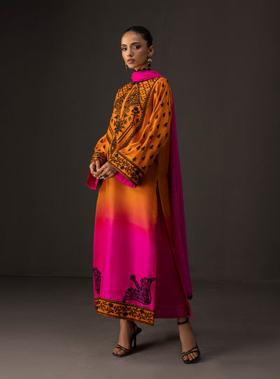 Zainab Chottani - 3 Piece Unstitched Embroidered and Printed SIlk Suit | MPT- Sunset Sorbet