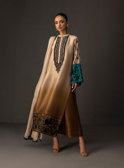 Zainab Chottani - 3 Piece Unstitched Embroidered and Printed SIlk Suit | MPT- Desert Dusk