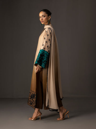 Zainab Chottani - 3 Piece Unstitched Embroidered and Printed SIlk Suit | MPT- Desert Dusk