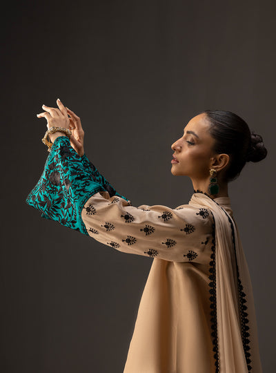Zainab Chottani - 3 Piece Unstitched Embroidered and Printed SIlk Suit | MPT- Desert Dusk