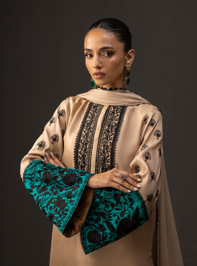 Zainab Chottani - 3 Piece Unstitched Embroidered and Printed SIlk Suit | MPT- Desert Dusk