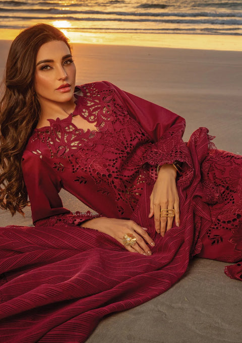 RANG RASIYA - 3PC LAWN CHIKANKAARI EMBROIDEREDR-02 SHIRT WITH NET EMBROIDERED DUPATTA AND TROUSER - RR-13