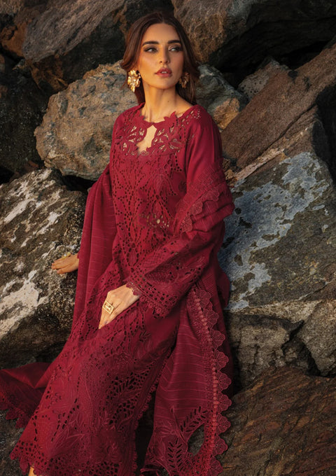 RANG RASIYA - 3PC LAWN CHIKANKAARI EMBROIDEREDR-02 SHIRT WITH NET EMBROIDERED DUPATTA AND TROUSER - RR-13