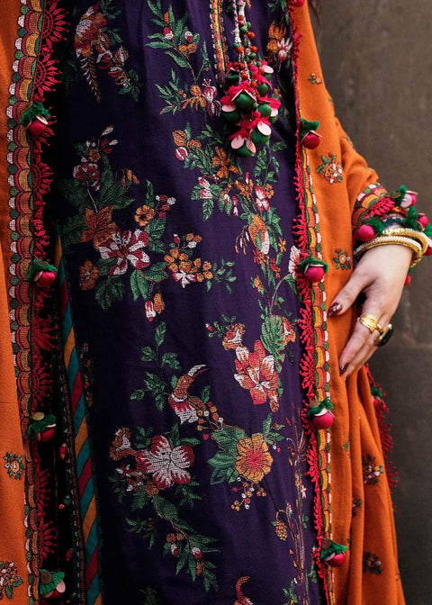 HUSSAIN REHAR - 3PC Dhanak EMBROIDERED SHIRT WITH Dhanak printed DUPATTA AND TROUSER - KPR 009-h