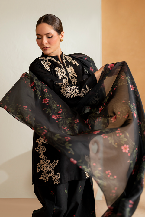 IZNIK - 3PC DHANAK EMBROIDERED SHIRT WITH DHANAK EMBROIDERED SHAWL AND TROUSER - UE-476