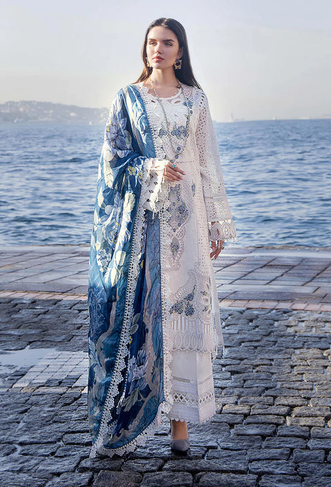 ADAN LIBAS - 3PC LAWN CHIKANKAARI EMBROIDEREDR-02 SHIRT WITH SILK PRINTED DUPATTA AND TROUSER - RR-12