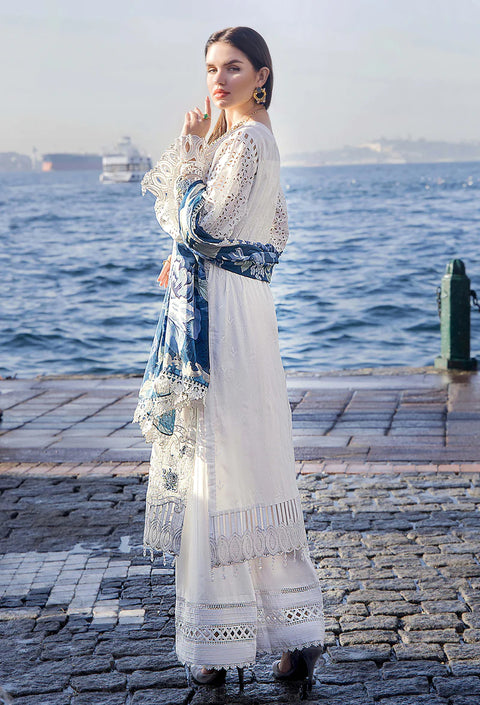 ADAN LIBAS - 3PC LAWN CHIKANKAARI EMBROIDEREDR-02 SHIRT WITH SILK PRINTED DUPATTA AND TROUSER - RR-12
