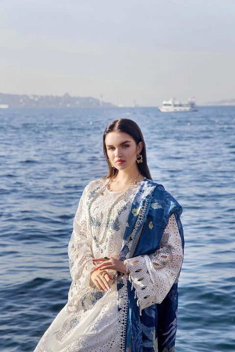 ADAN LIBAS - 3PC LAWN CHIKANKAARI EMBROIDEREDR-02 SHIRT WITH SILK PRINTED DUPATTA AND TROUSER - RR-12
