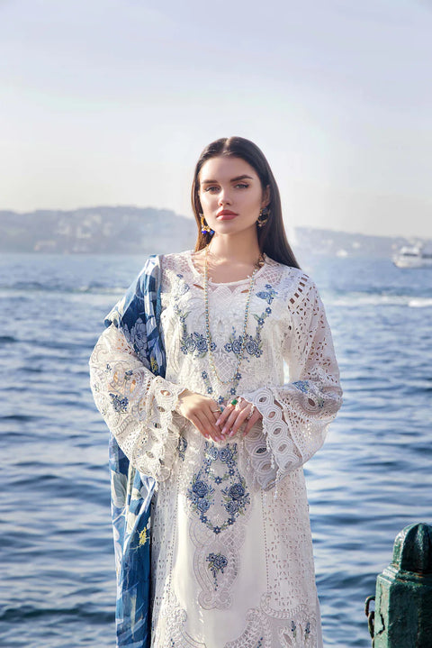 ADAN LIBAS - 3PC LAWN CHIKANKAARI EMBROIDEREDR-02 SHIRT WITH SILK PRINTED DUPATTA AND TROUSER - RR-12
