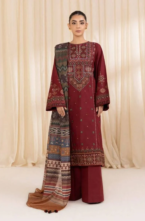 SAPPHIRE - 3PC LAWN EMBROIDERED SHIRT WITH PRINTED DUPATTA AND COTTON TROUSER - RD-1