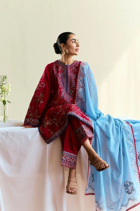ZARA SHAJAHAN - 3PC LAWN EMBROIDERED SHIRT WITH EMBROIDEREDDUPATTA AND TROUSER -KPR2311