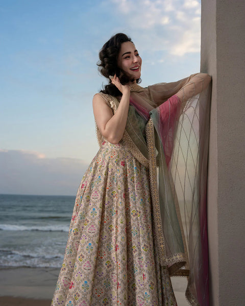 FAIZA SAQLAIN - 3PC LAWN EMBROIDERED SHIRT WITH MANAAR PRINTED DUPATTA AND TROUSER - Naavah