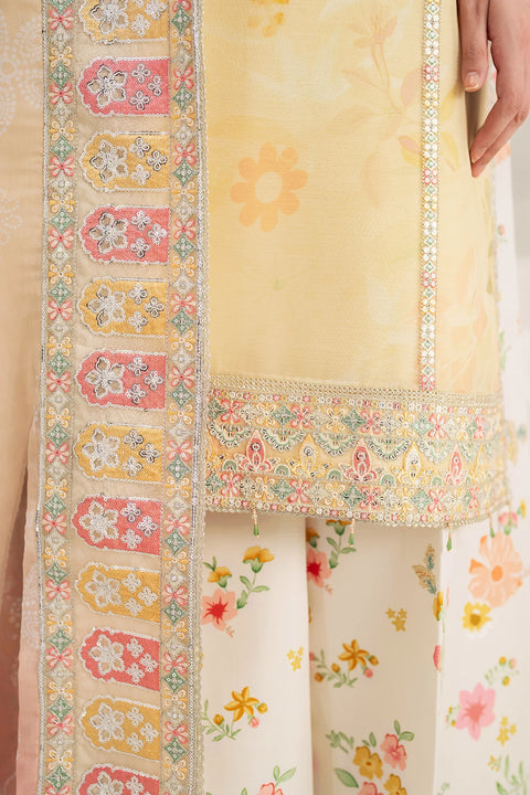 FARASHA - 3PC LAWN EMBROIDERED SHIRT WITH MANAAR PRINTED DUPATTA AND TROUSER - Floral Ray