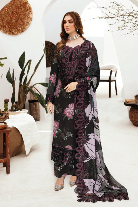 FARASHA - 3 Piece Unstitched Embroidered Lawn Suit :J-604