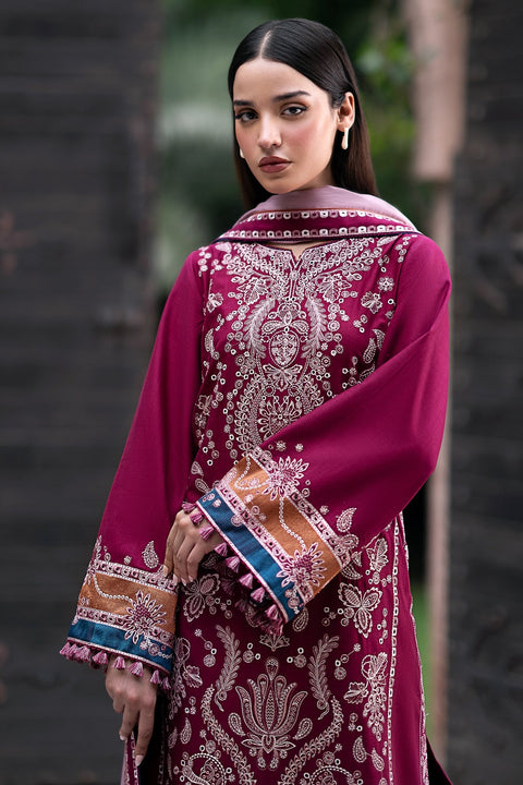 JAZMIN - 3PC KHADDAR EMBROIDERED SHIRT WITH PRINTED TWILL SHAWL AND TROUSER -KPR633