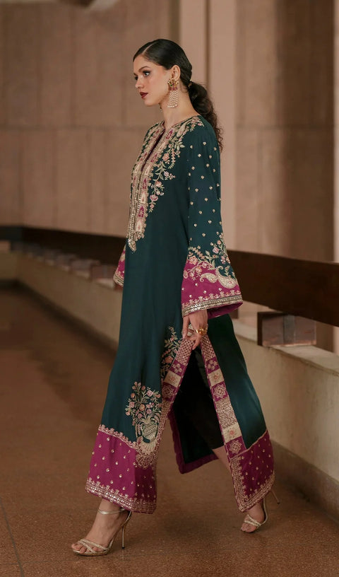 ETHNIC Luxury Silk Embroidered 3Pc Unstitched Suit PA 0076