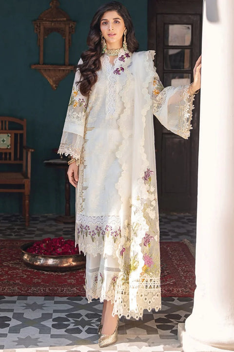 Elaf Off White Embroidered Chicken Kari 3 Piece Unstitched Luxury Lawn HR-05