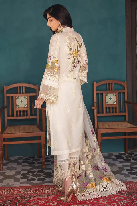 Elaf Off White Embroidered Chicken Kari 3 Piece Unstitched Luxury Lawn HR-05