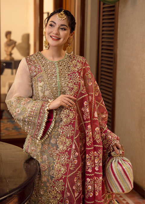CRIMSON - Crimson Organza Embroidered Suits Unstitched 3 Piece- Luxury Wedding Collection - Artisanal Anecdotes