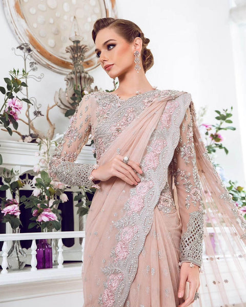 Maria.B Couture Chiffon Embroidered Saree Fully Hand Emblishment MC-101