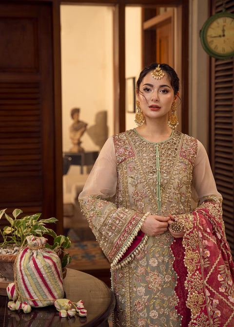 CRIMSON - Crimson Organza Embroidered Suits Unstitched 3 Piece- Luxury Wedding Collection - Artisanal Anecdotes