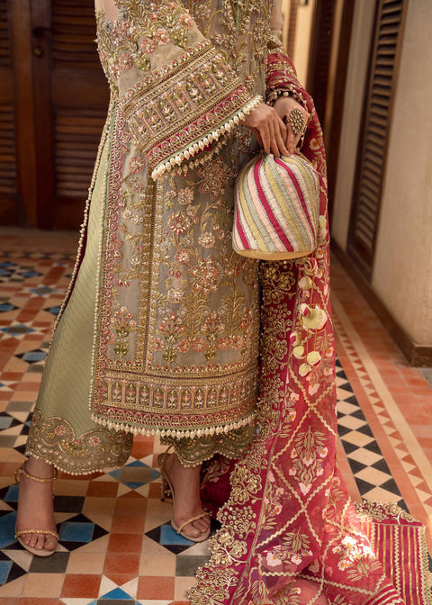 CRIMSON - Crimson Organza Embroidered Suits Unstitched 3 Piece- Luxury Wedding Collection - Artisanal Anecdotes
