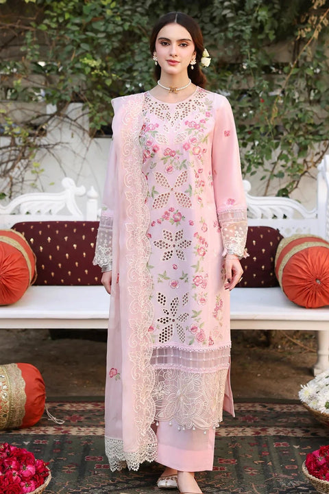 MAHNUR - 3 Piece Unstitched Embroidered Luxury Lawn Suit : Aangan