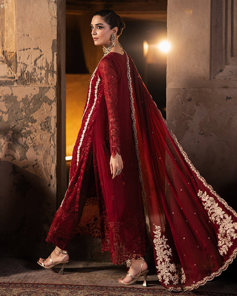 AZURE - WEDDING COLLECTION 3PC UNSTITCHED EMBROIDERED CHIFFON WEDDING COLLECTION - ROYAL CRIMSON-RRD1