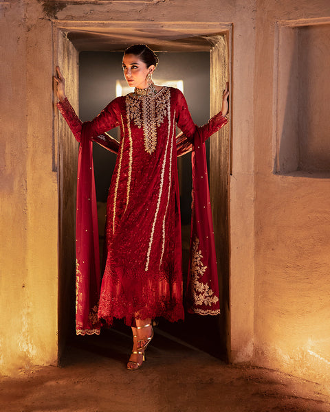 AZURE - WEDDING COLLECTION 3PC UNSTITCHED EMBROIDERED CHIFFON WEDDING COLLECTION - ROYAL CRIMSON-RRD1