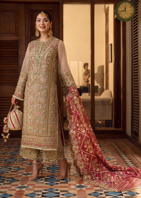 CRIMSON - Crimson Organza Embroidered Suits Unstitched 3 Piece- Luxury Wedding Collection - Artisanal Anecdotes