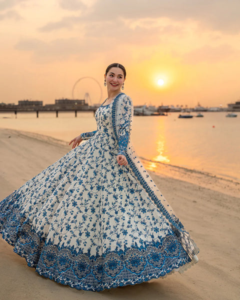 FAIZA SAQLAIN - 3PC LAWN EMBROIDERED SHIRT WITH EMBROIDERED NET DUPATTA AND TROUSER | Jehona