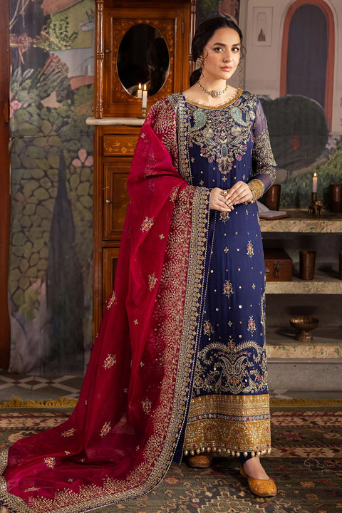 NUREH - 3PC UNSTITCHED CHIFFON EMBROIDERED WITH EMBROIDERED DUPATTA AND TROUSER- NL-75 JUGNI