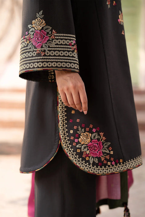 JAZMIN - 3PC KHADDAR EMBROIDERED SHIRT WITH PRINTED TWILL SHAWL AND TROUSER - KPR1797