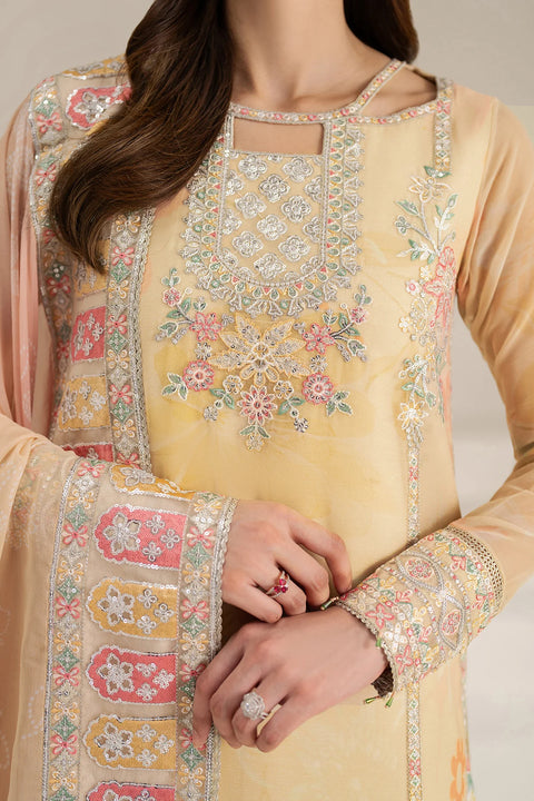 FARASHA - 3PC LAWN EMBROIDERED SHIRT WITH MANAAR PRINTED DUPATTA AND TROUSER - Floral Ray