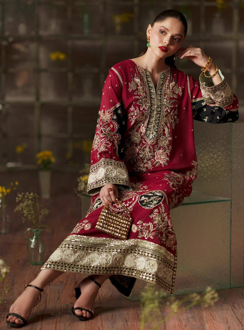 ETHNC Luxury Raw Silk Embroidered 3Pc Unstitched Suit PA-164