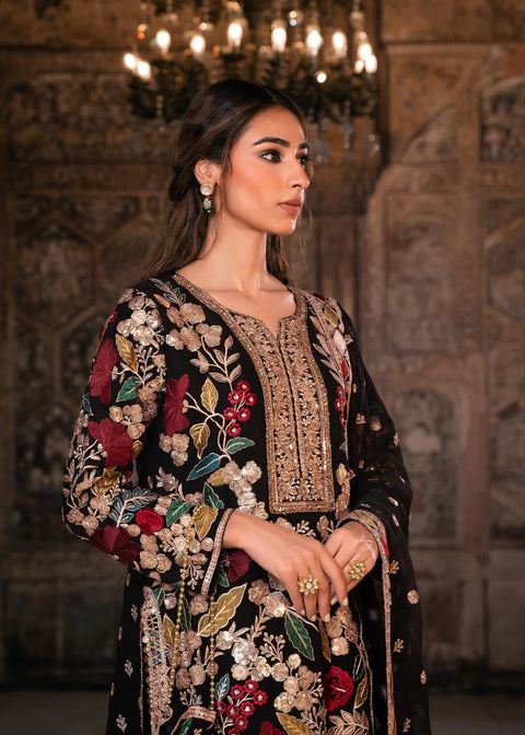 HASEEN'S - 3PC CHIFFON EMBROIDERED WITH EMBROIDERED DUPATTA AND TROUSER - Mehnaaz