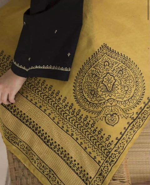 AISLING - 3PC DHANAK EMBROIDERED SHIRT WITH DHANAK PRINTED SHAWL AND TROUSER - KPR1140