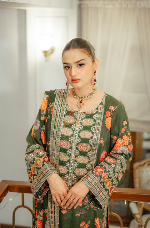 Aneelas Luxury Silk 3 Piece Unstitched -GREEN