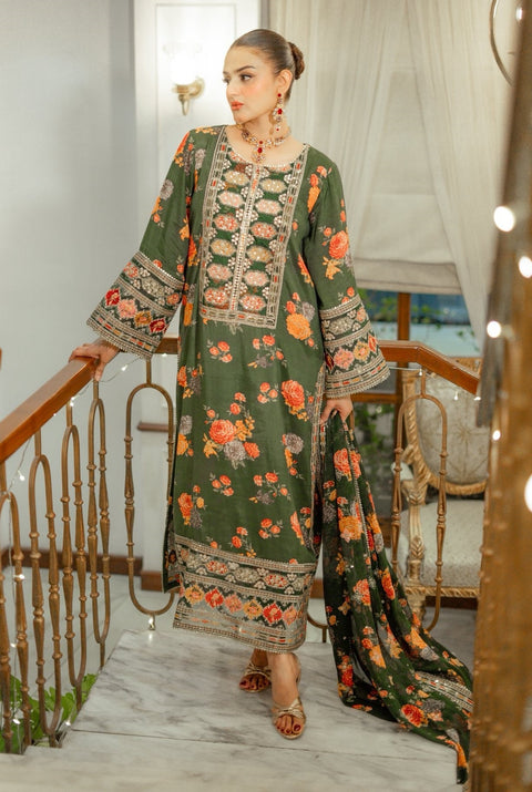 Aneelas Luxury Silk 3 Piece Unstitched -GREEN
