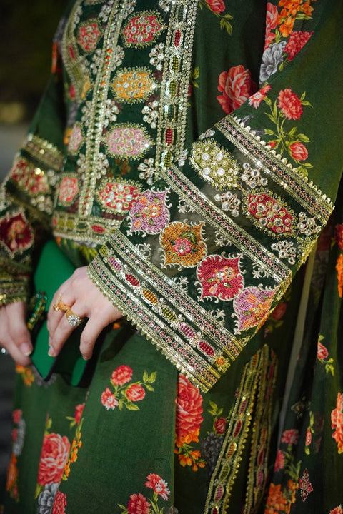 Aneelas Luxury Silk 3 Piece Unstitched -GREEN