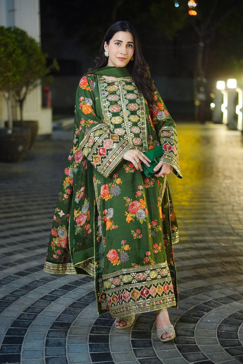Aneelas Luxury Silk 3 Piece Unstitched -GREEN