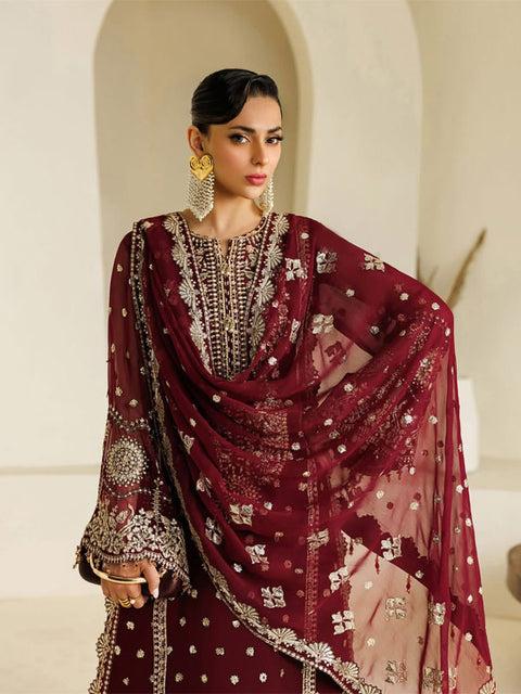 Alizeh - 3-piece luxury unstiched embroidered dress- Chiffon  (AF-BHM-4071-Lira)