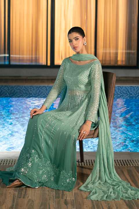Erum Khan - 3 Piece Unstitched Embroidered Chiffon Suit | Midnight Aura