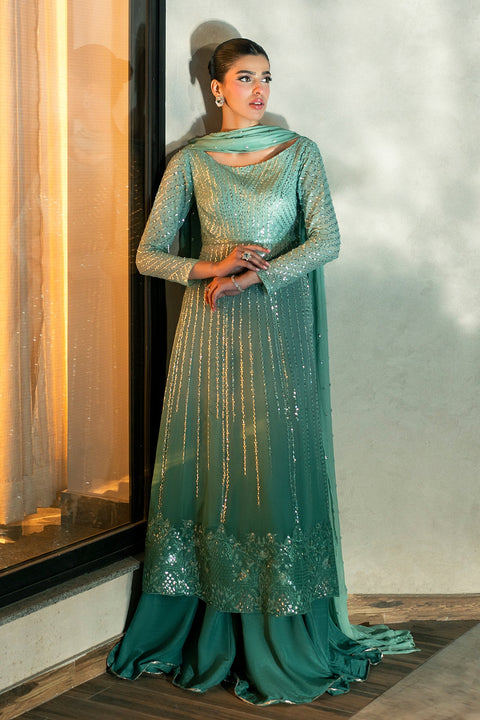 Erum Khan - 3 Piece Unstitched Embroidered Chiffon Suit | Midnight Aura