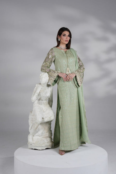 JAZMIN - 3PC UNSTITCHED CHIFFON EMBROIDERED WITH EMBROIDERED DUPATTA AND TROUSER- AM-19