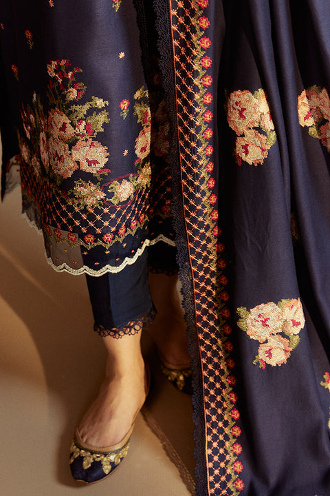 CROSS STITCH - 3PC DHANAK EMBROIDERED SHIRT WITH DHANAK EMBROIDERED SHAWL AND TROUSER - KPR1958