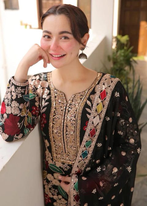 HASEEN'S - 3PC CHIFFON EMBROIDERED WITH EMBROIDERED DUPATTA AND TROUSER - Mehnaaz